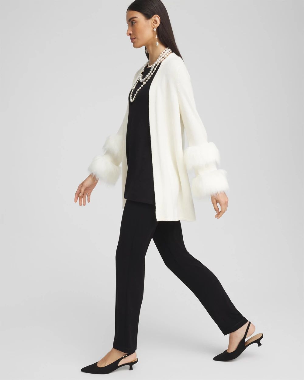3542 Black Hooded Faux Fur Cuff Coat